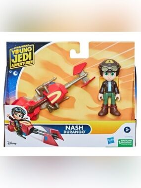 STAR WARS YOUNG JEDI NASH WITH SABER AND SPEEDER BIKE - 4” NIB